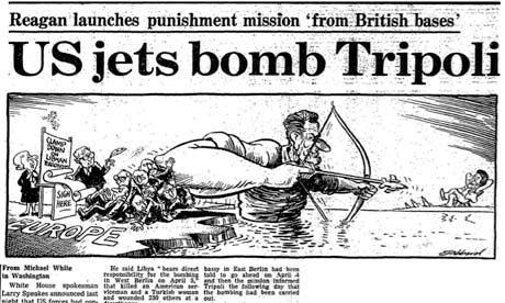 Americký útok na Tripolis, 1986, karikatura, The Guardian