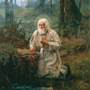 Svatý Serafim Sarovský se modlí u pramene