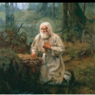 Svatý Serafim Sarovský se modlí u pramene