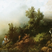 Lesní krajina s děvčetem