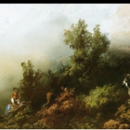 Lesní krajina s děvčetem