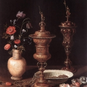 Zátiší s květinami a poháry