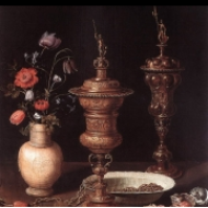 Zátiší s květinami a poháry