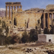 Baalbek, rozvaliny chrámů Jupitera a Slunce (1882)