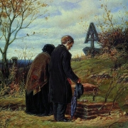 Staří rodiče na hrobu syna