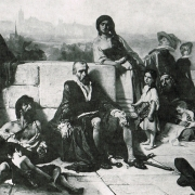 Šimon Lomnický žebrá na pražském mostě (1853)