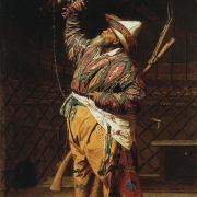 Bohatý kirgizský lovec se sokolem