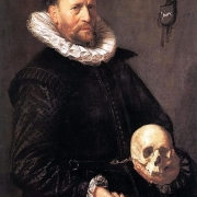 Portrét muže s lebkou