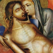 Oplakávání Krista (před rokem 1350), detail, Kristus a Marie