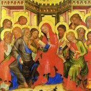 Seslání Ducha Svatého (před rokem 1350), detail, Panna Marie