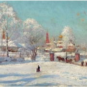 Zasněžená krajina u kláštera