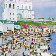 Pskov, loďky na řece