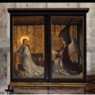 Oltář v kolínské katedrále, uzavřený s motivem Zvěstování