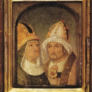 Dvě hlavy postav, snad veleknězů