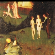 Pád andělů, stvoření Evy, prvotní hřích a vyhnání z ráje (levé křídlo Fůry sena)