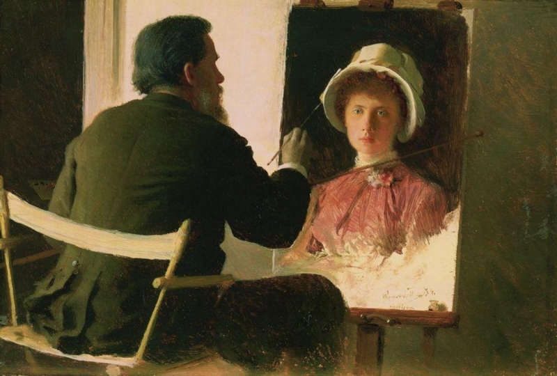 Kramskoj maluje svou dceru Sofii, 1884