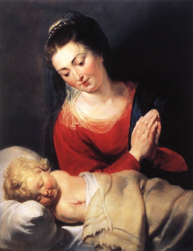 Panna Marie klanící se Kristovi