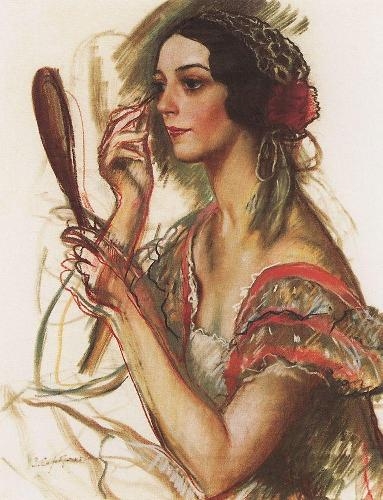 Portrét V. K. Ivanovové v kostýmu španělky (1924)