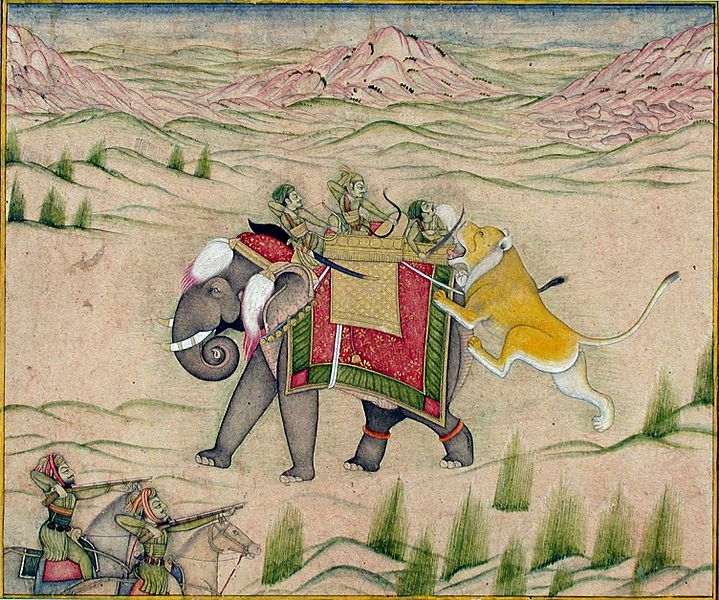 Lev napadá lovce na slonu