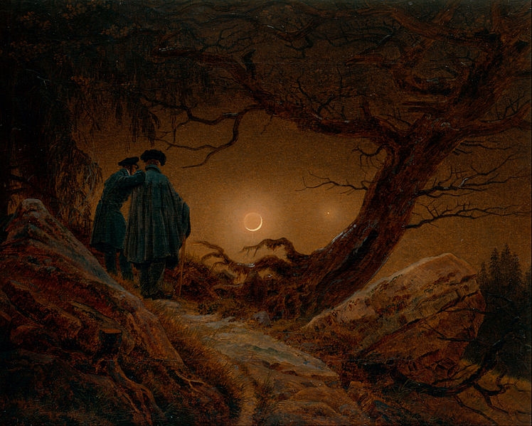 Dva muži pozorují měsíc