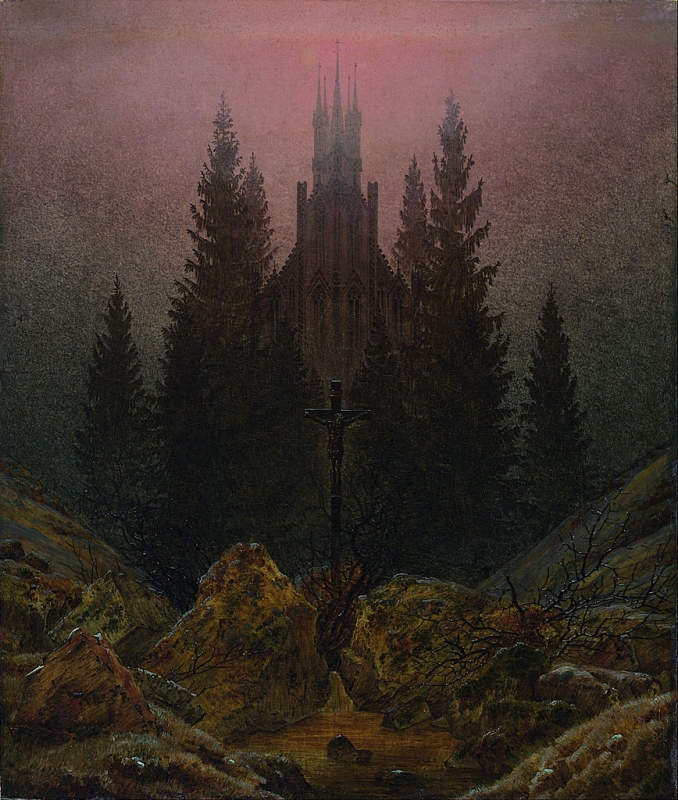 Kříž a katedrála v horách