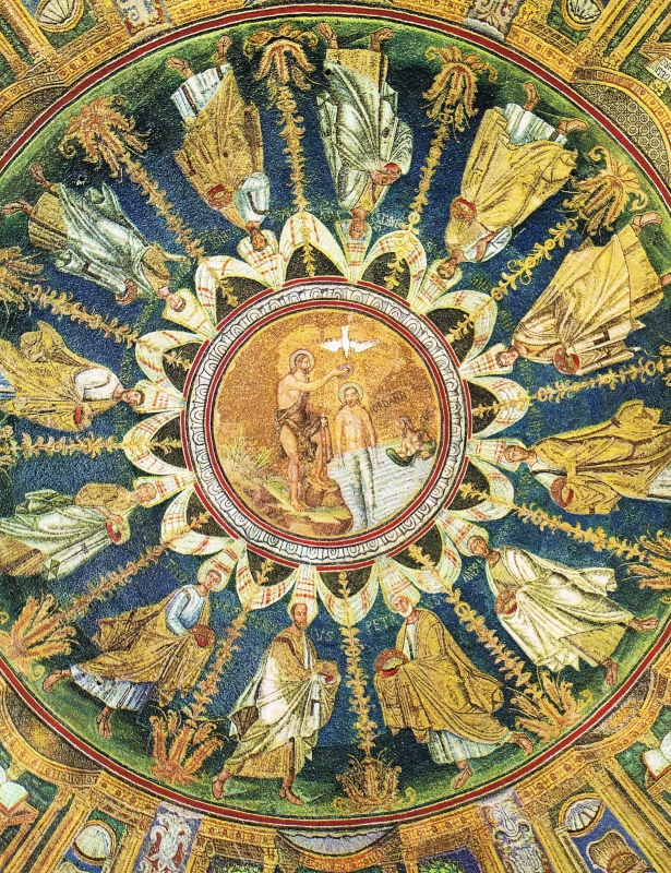 Kristův křest s apoštoly na okraji (kol. roku 450)