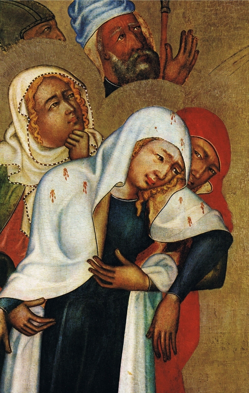 Ukřižování (před rokem 1350), detail, ženy pod Křížem