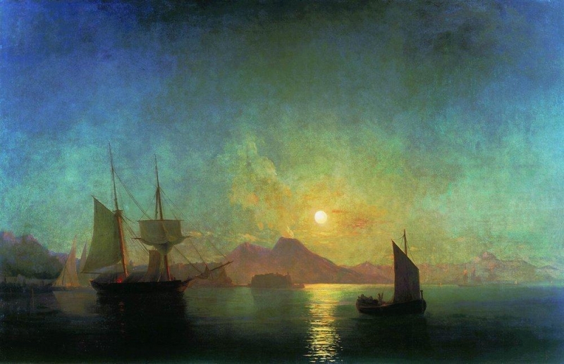 Pohled na Vesuv za měsíčné noci (1858)