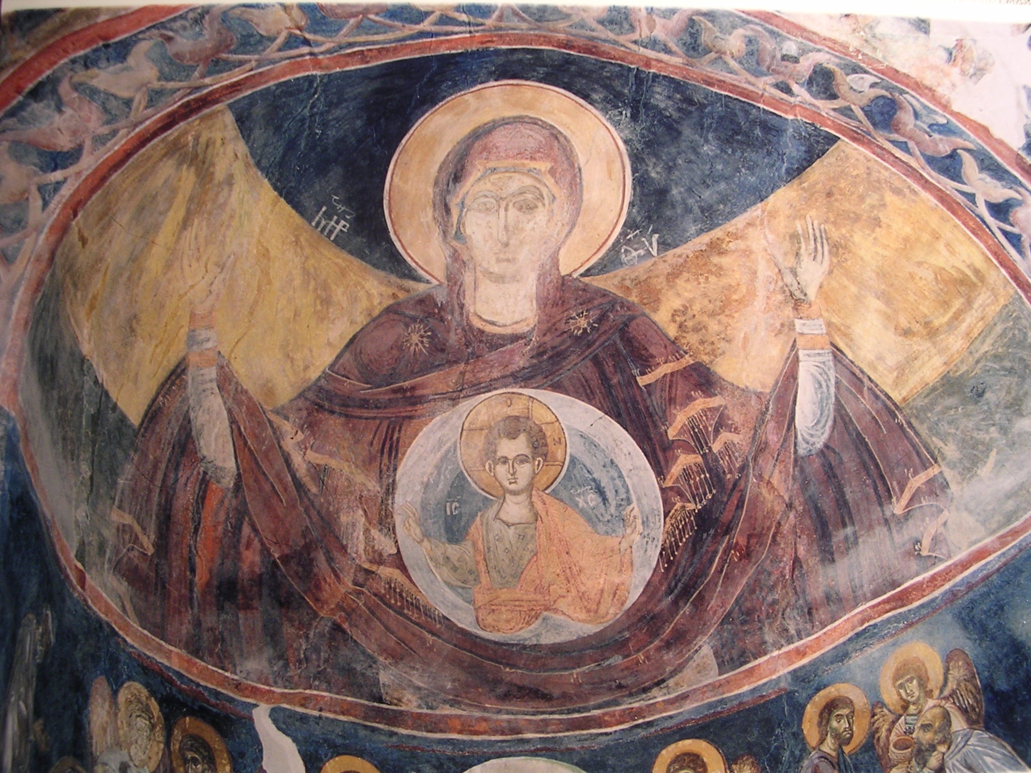 Bohorodička, freska v apsidě, klášter Nerezi, 12. století