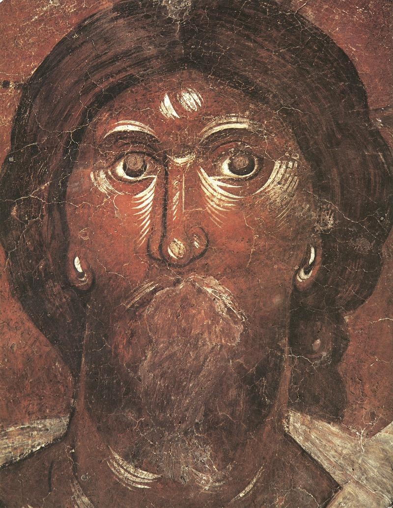 Spasitel, fragment fresky, chrám Proměnění Páně v Novgorodu, 1378, Theofan Řek