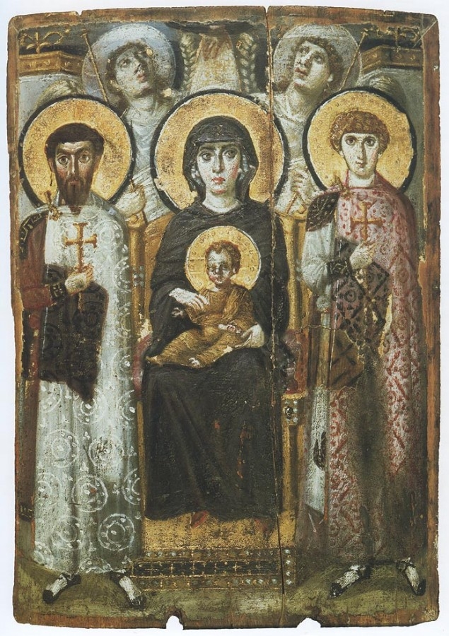2. Bohorodička s dvěma mučedníky (zřejmě sv. Jiřím a Theodorem), 6.-7. století