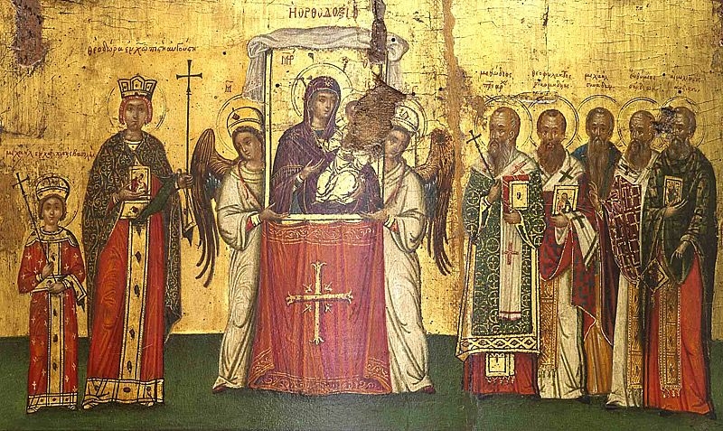 Detail byzantské ikony Vítězství pravoslaví