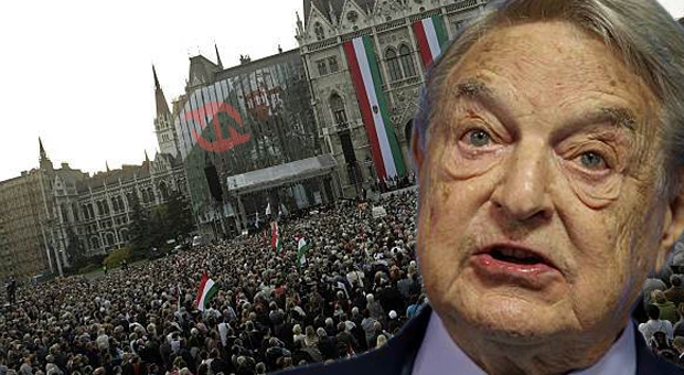 George Soros a Madarsko - ilustracni kolaz