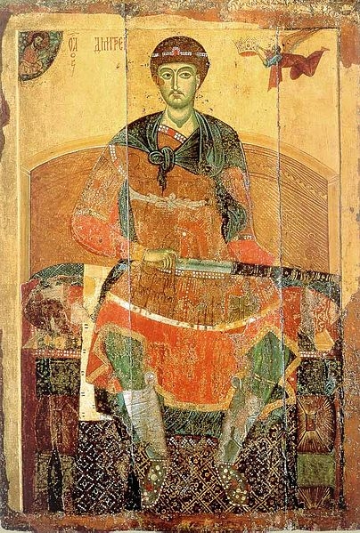 Svatý Demétrios Soluňský. Ikona. Kolem roku 1212. Státní Treťjakovská galerie.