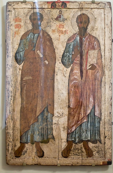 Apoštolové Petr a Pavel. Ikona z poloviny 13. století. Státní ruské muzeum