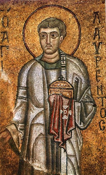 Arcidiákon Laurentius. Mozaika chrámu sv. Sofie v Kyjevě, 11. století.