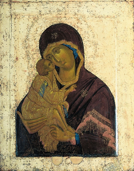 Donská ikona Bohorodičky. Theofanés Řek (?), konec 14. století, Treťjakovská galerie.